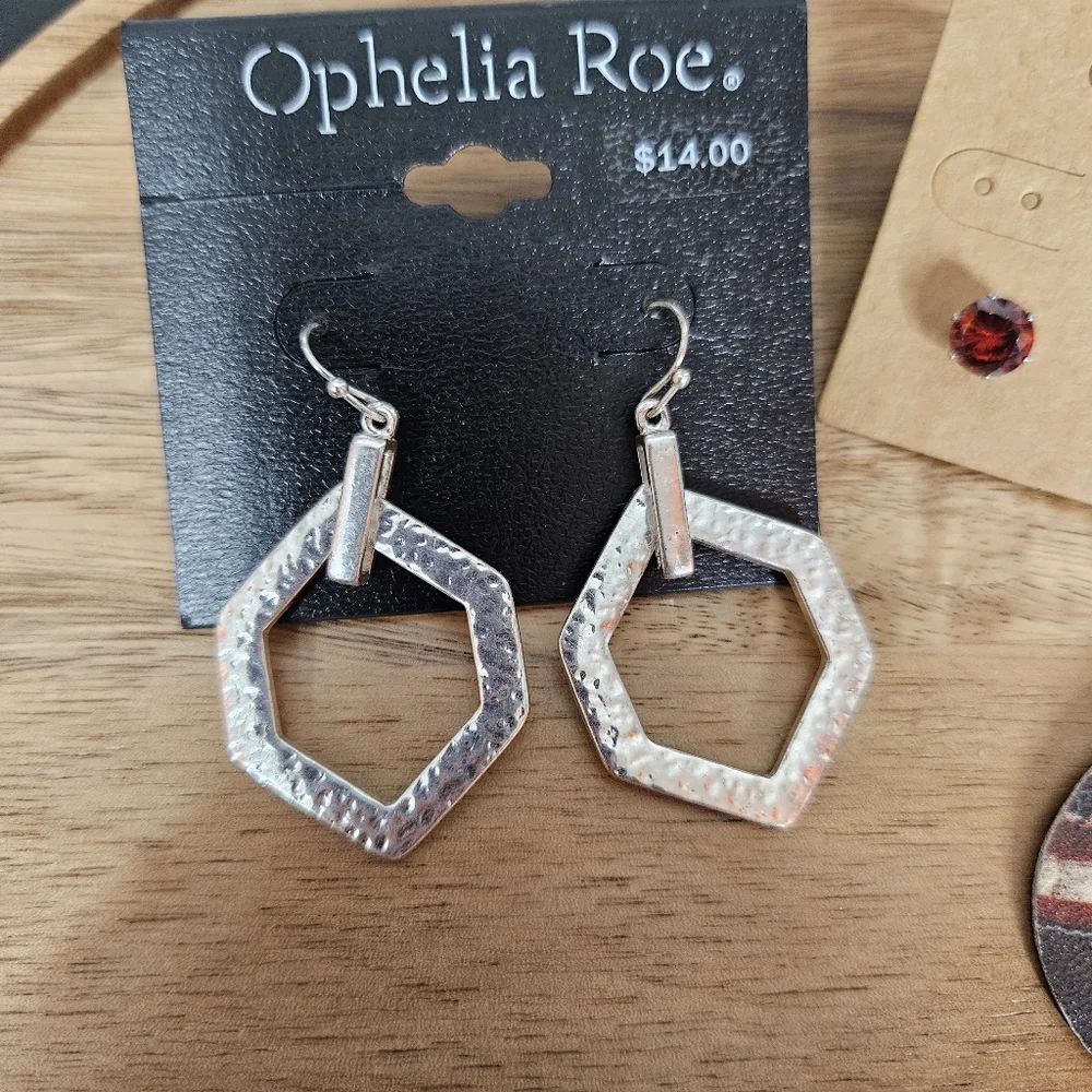 Women's Fashion Set of 3 Pairs Earrings American Flag Silver Red Crystal Studs